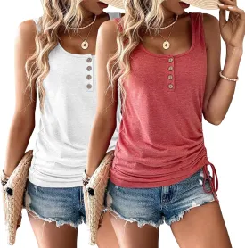 Womens Tank Tops, 2 Pack Summer Tank Tops for Women 2025, Sleeveless U Neck Loose Button Casual Henley Tops Shirts