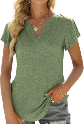 Womens Tops V Neck Ruffle Short Sleeve Tshirts Tunic Summer Business Casual Tops Blouses for Women