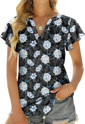 Womens Tops V Neck Ruffle Short Sleeve Tshirts Tunic Summer Business Casual Tops Blouses for Women