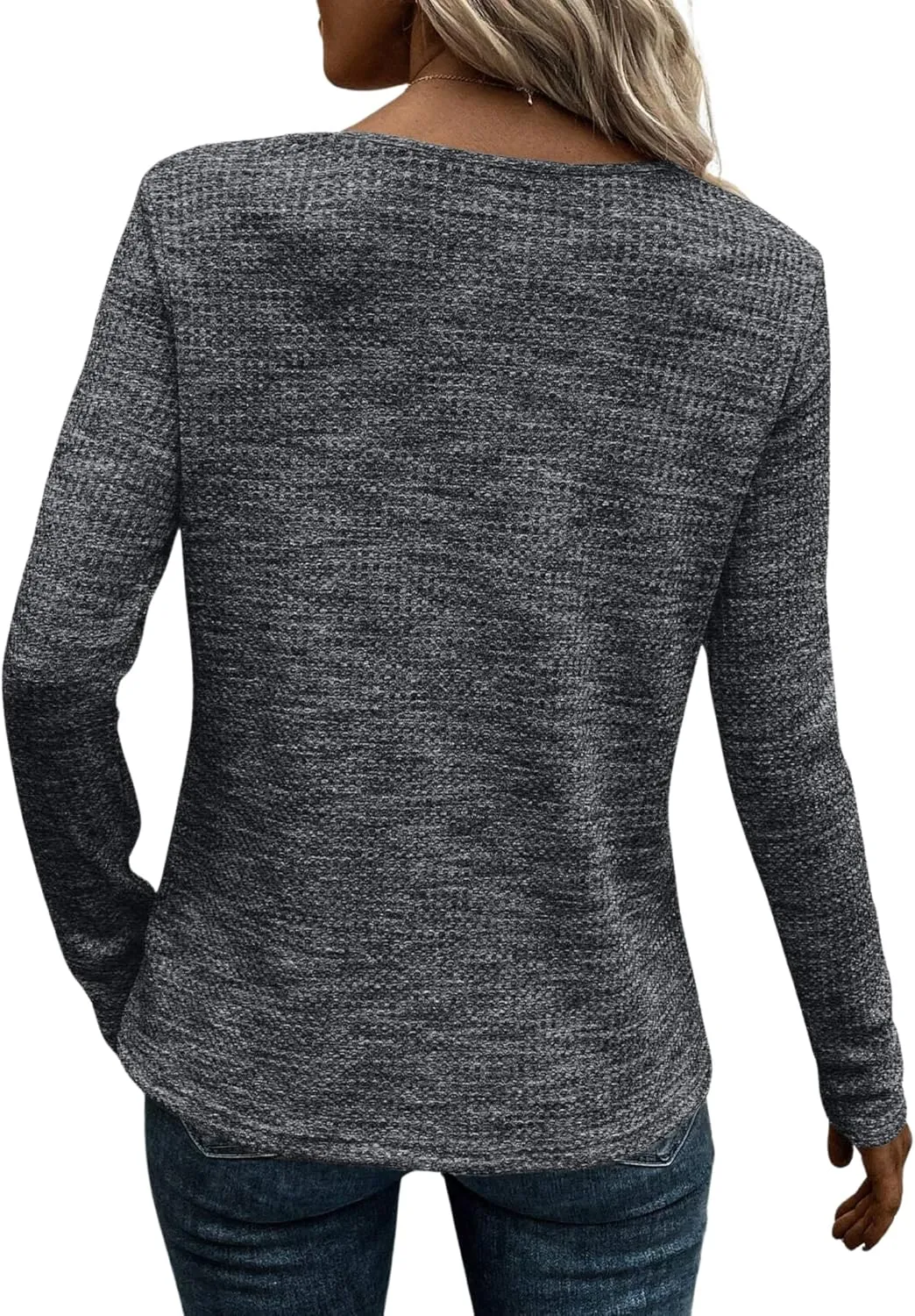 Womens Waffle Knit Top V Neck Long Sleeve Henley Shirts Button Up Fall T Shirt