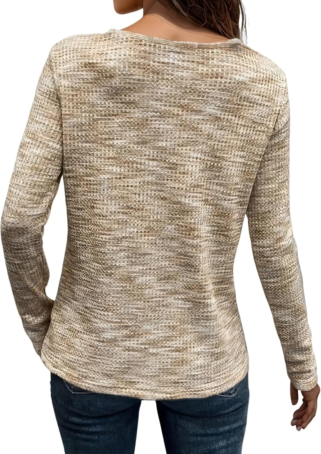 Womens Waffle Knit Top V Neck Long Sleeve Henley Shirts Button Up Fall T Shirt