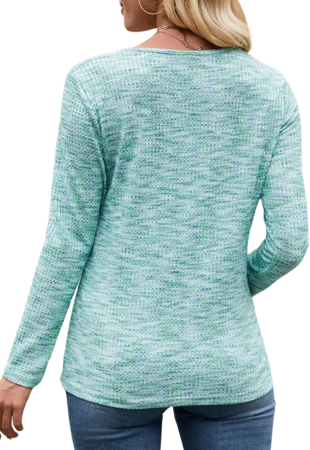 Womens Waffle Knit Top V Neck Long Sleeve Henley Shirts Button Up Fall T Shirt