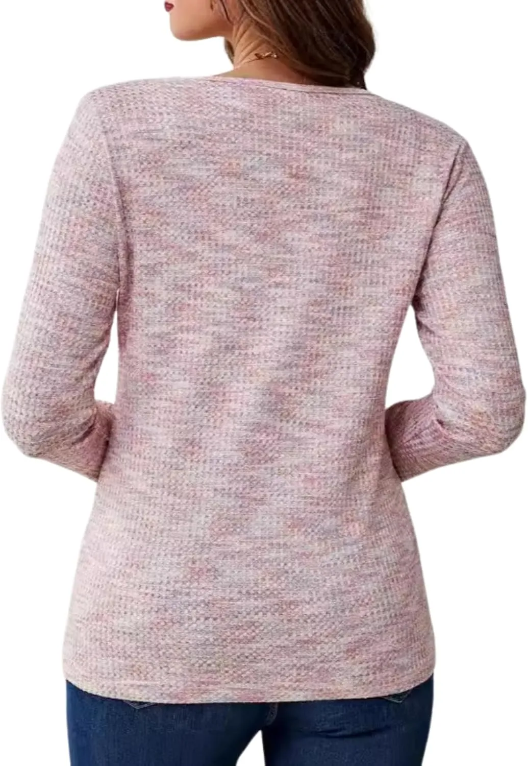 Womens Waffle Knit Top V Neck Long Sleeve Henley Shirts Button Up Fall T Shirt