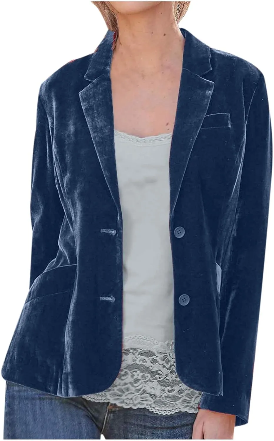 XUNRYAN Velvet Blazers Jackets for Women Evening Dressy Vintage Long Sleeve Cardigans One Button Lapel Trench Coats w Pockets