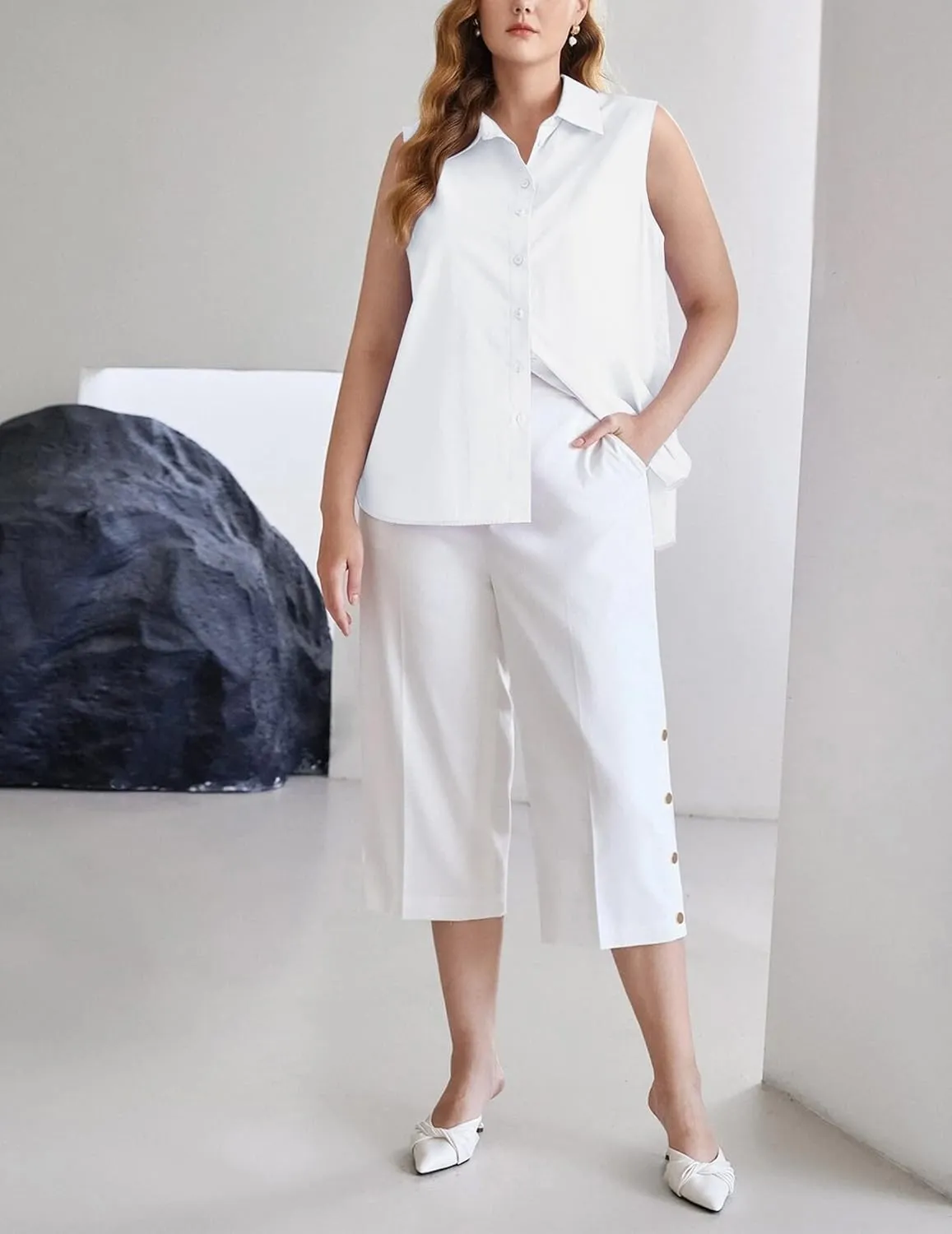 Zeagoo Women's Sleeveless Button Down Shirts Blouses Solid Casual Loose V Neck Tank Tops for Work S-XXL