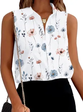 Zeagoo Women's Sleeveless Button Down Shirts Blouses Solid Casual Loose V Neck Tank Tops for Work S-XXL
