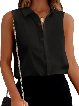 Zeagoo Women's Sleeveless Button Down Shirts Blouses Solid Casual Loose V Neck Tank Tops for Work S-XXL