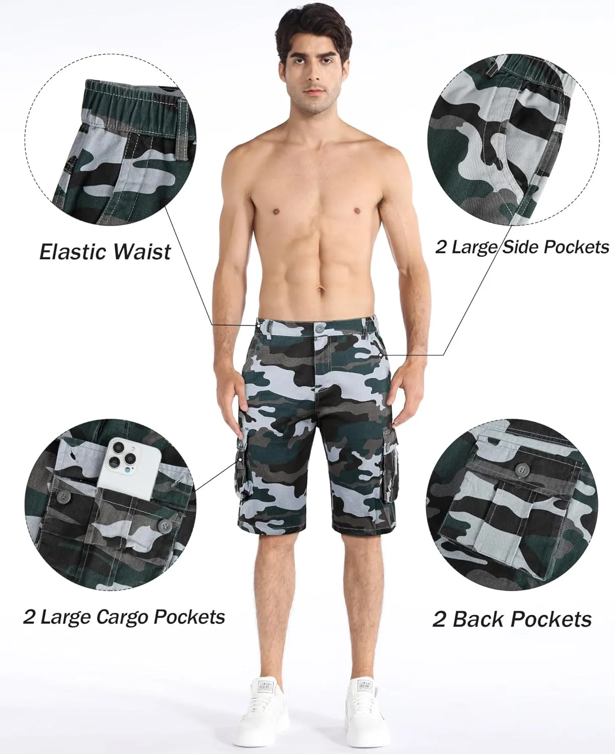 zeetoo Camo Shorts for Men Classic Relaxed Fit Cargo Short Multi-Pocket Outdoor Shorts