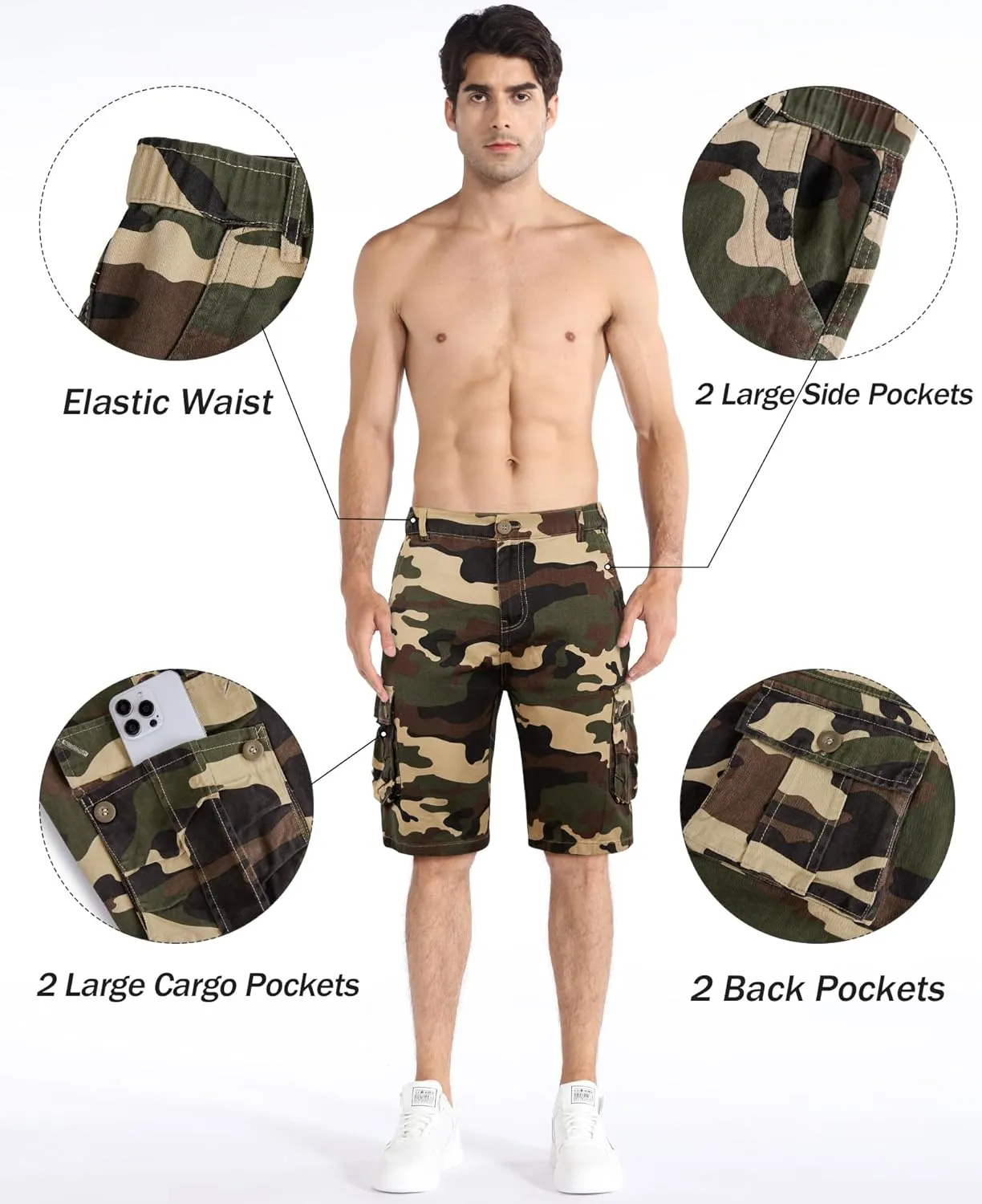 zeetoo Camo Shorts for Men Classic Relaxed Fit Cargo Short Multi-Pocket Outdoor Shorts