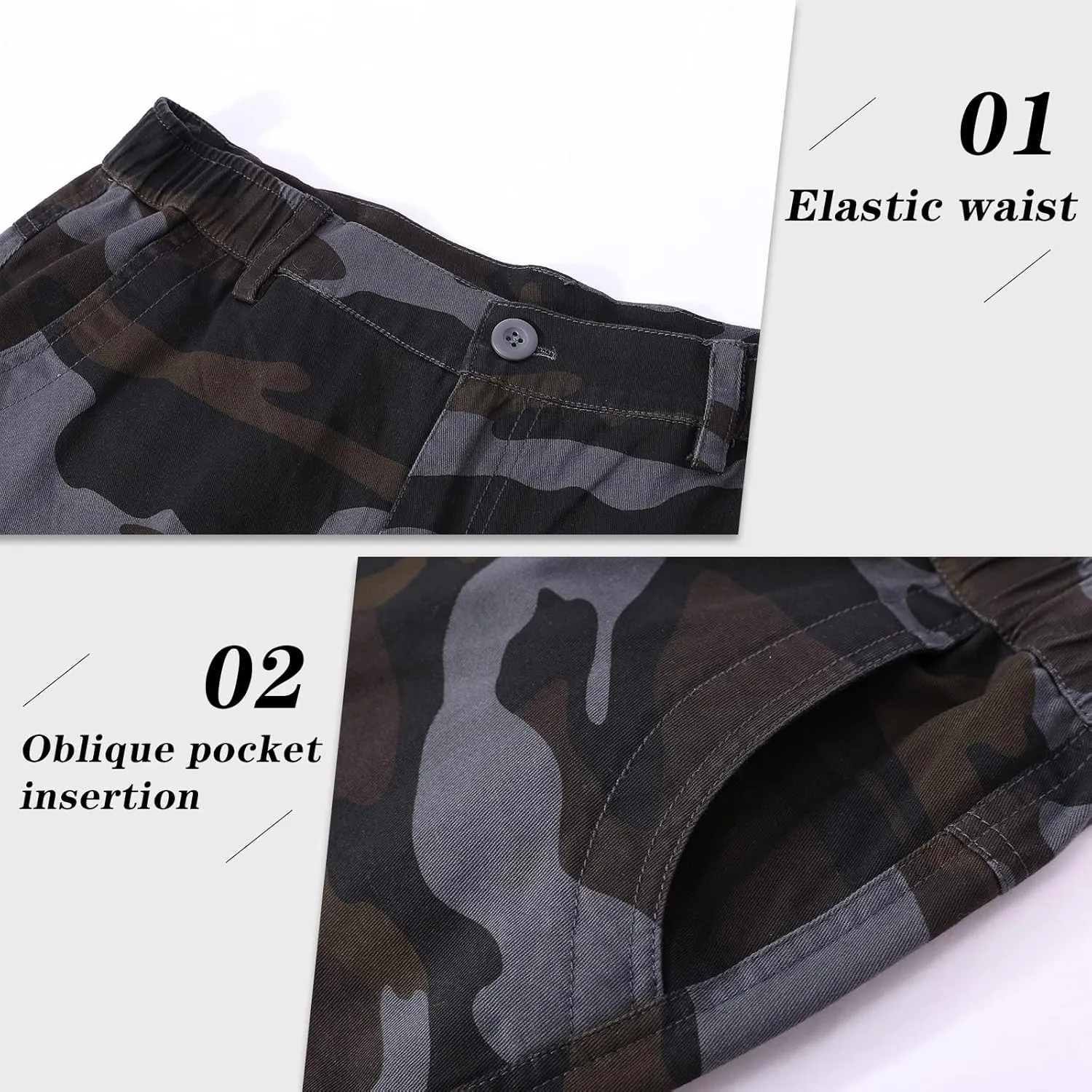 zeetoo Camo Shorts for Men Classic Relaxed Fit Cargo Short Multi-Pocket Outdoor Shorts